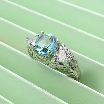 Sea Blue Crystal & Silvertone Round-Cut Ring-3