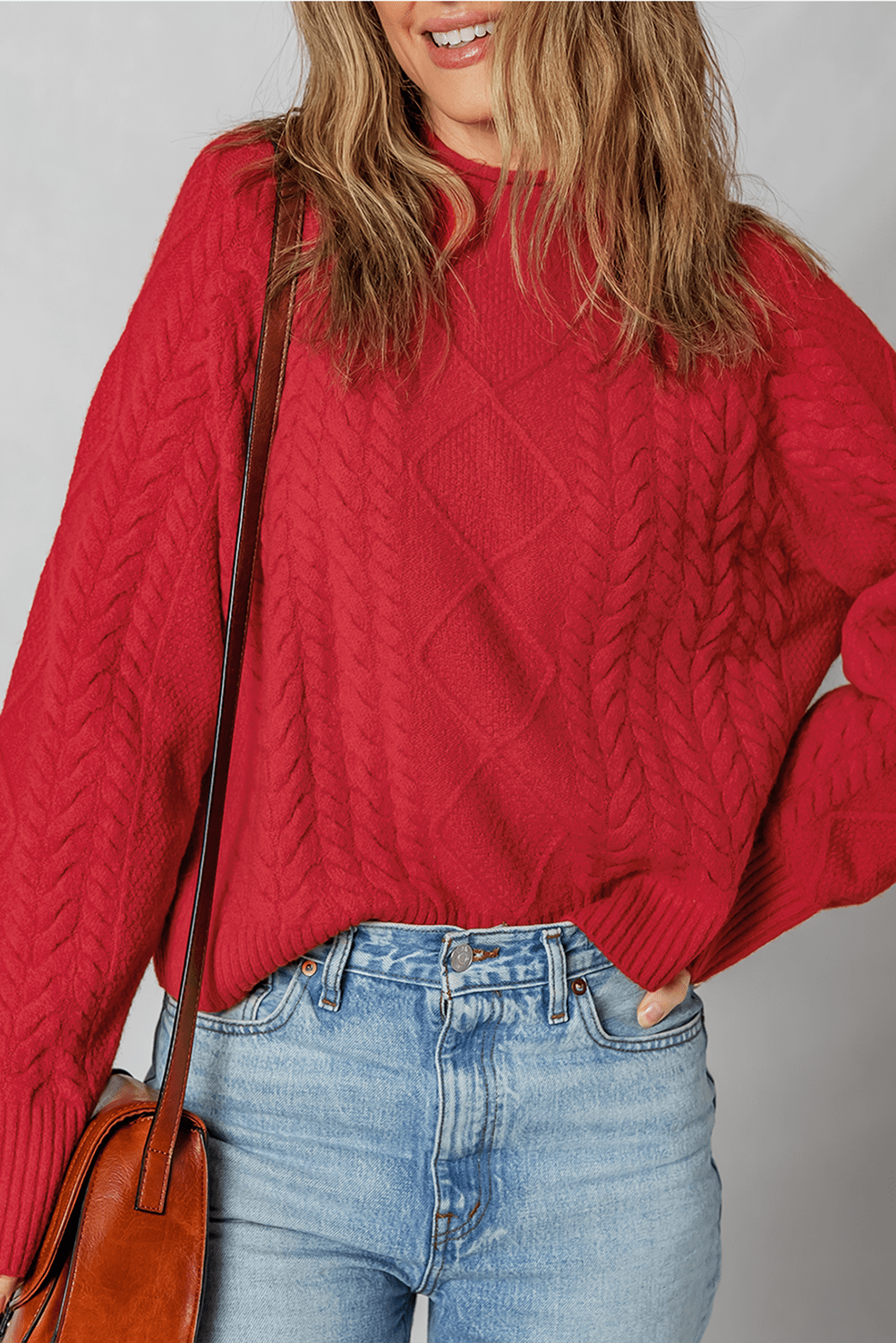 Joanna Cable Knit Baggy Sweater - Fiery Red / L - 12/14