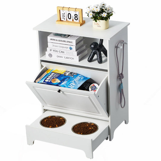 VEVOR Pet Feeding Station w/ 2 Elevated Dog Bowls Dog Food & Toy Storage Cabinet - Multicolor