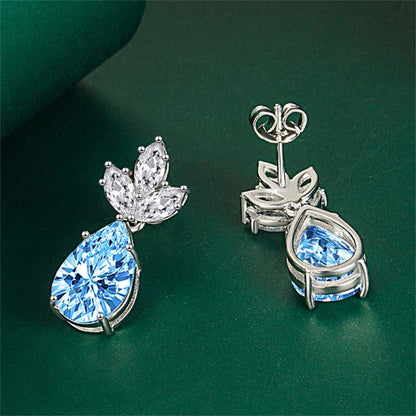 Blue Crystal & Silvertone Pineapple Drop Earrings
