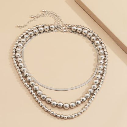Silvertone Herringbone Chain Choker Necklace Set