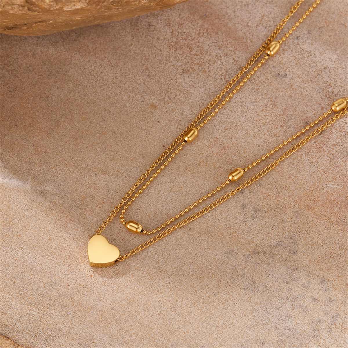 Goldtone Beaded Choker Necklace & Heart Pendant Necklace