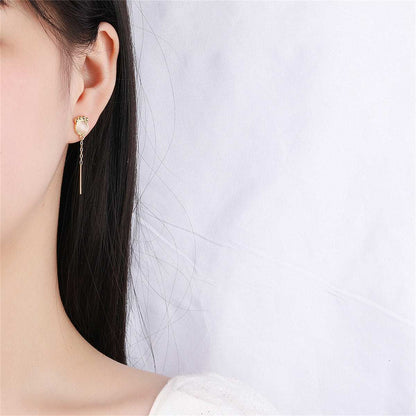 White Cat Eye & Goldtone Kitty Mismatching Drop Earrings