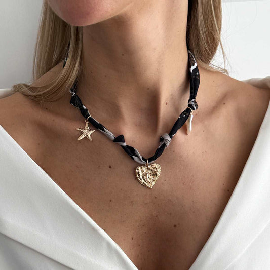 Polyster & Pearl Goldtone Celestial Hammered Heart Pendant Necklace