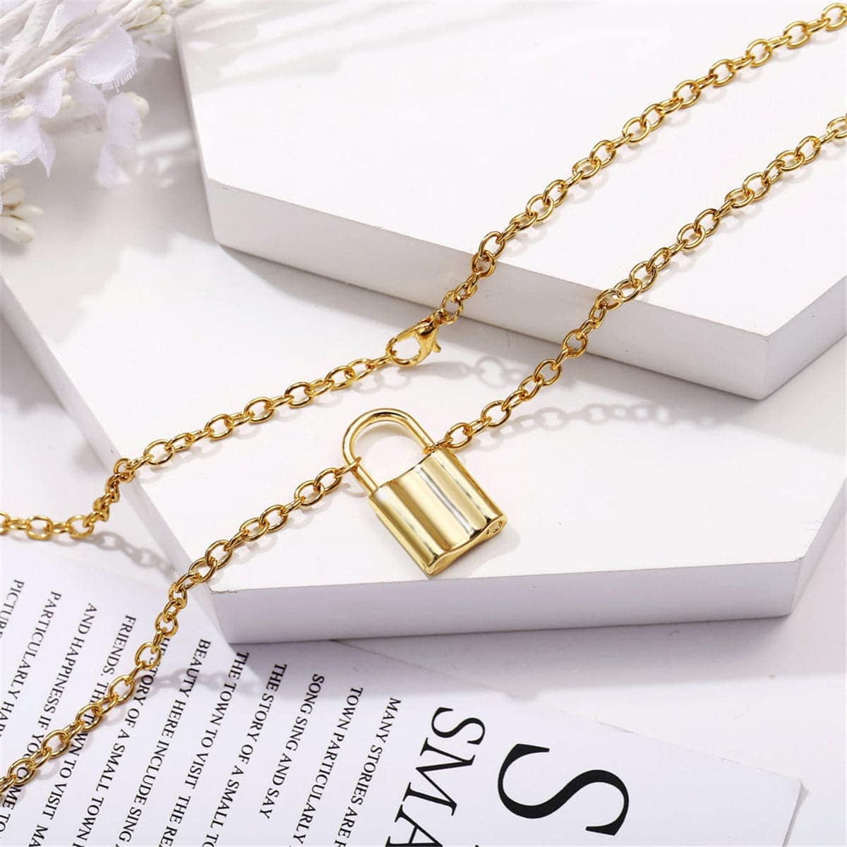 Goldtone Lock Pendant Necklace