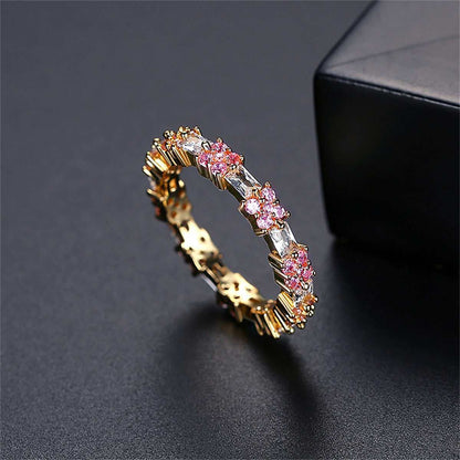 Pink Crystal & Cubic Zirconia Goldtone Thin Band Ring-1