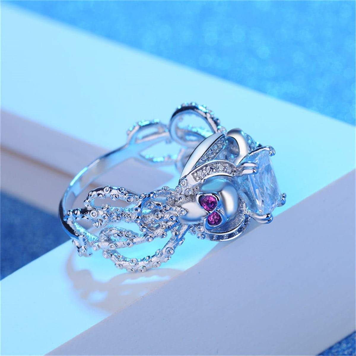 Crystal & Cubic Zirconia Openwork Skull Ring-7