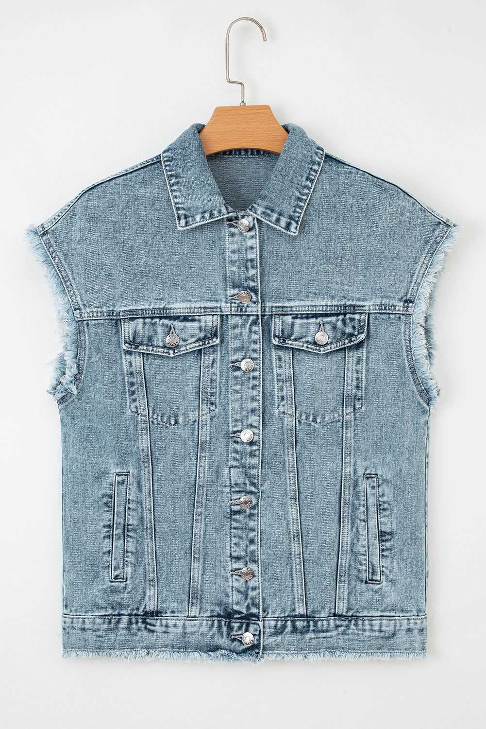 Evelyn Flap Frayed Detail Vest - Myosotis / L - 12/14