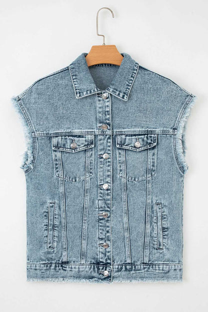 Evelyn Flap Frayed Detail Vest - Myosotis / L - 12/14