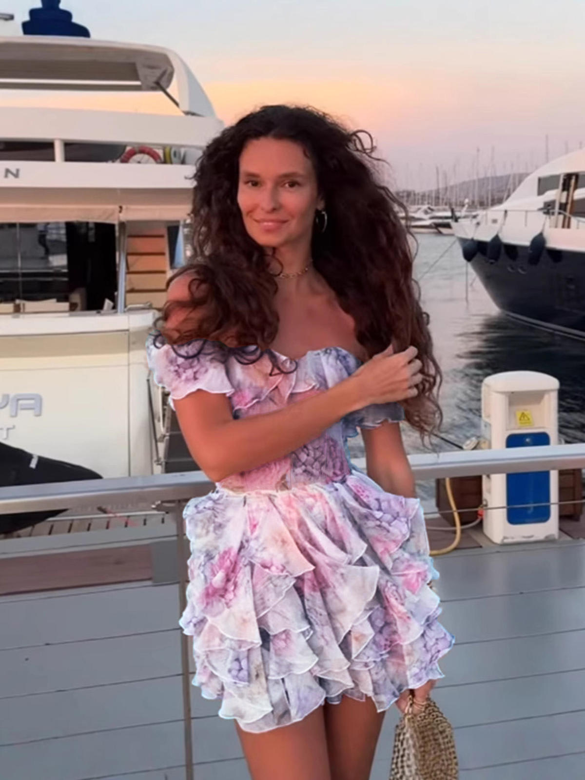 off shoulder ruffle hem dress Chic YC Women's Floral Print Ruffle Hem Dress Off The Shoulder Corset Style Party Dress Pink / M