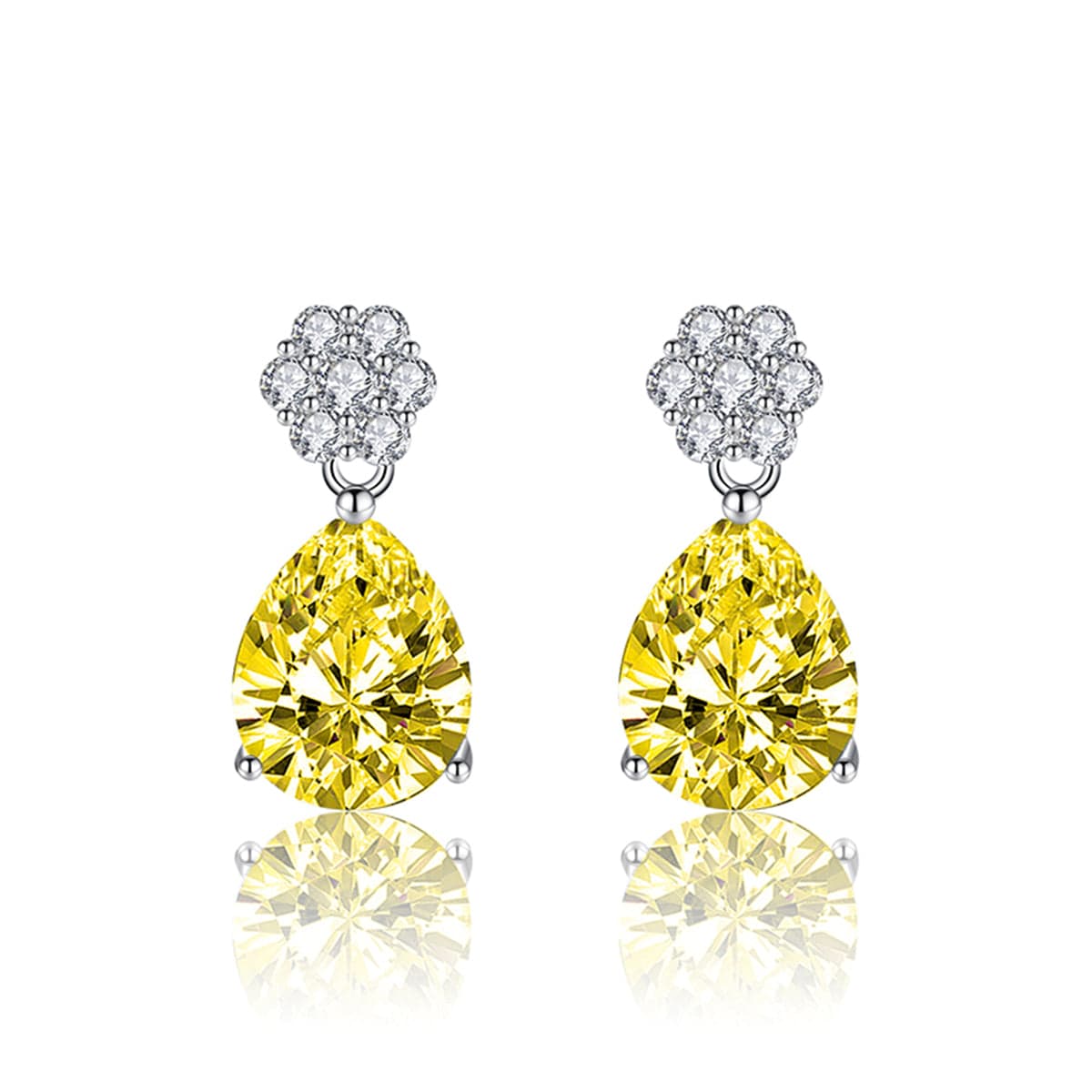 Cubic Zirconia & Yellow Crystal Floral Drop Earrings