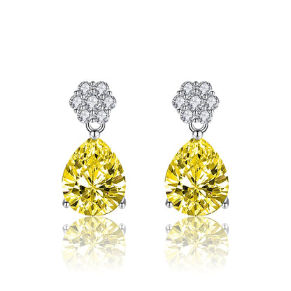 Cubic Zirconia & Yellow Crystal Floral Drop Earrings