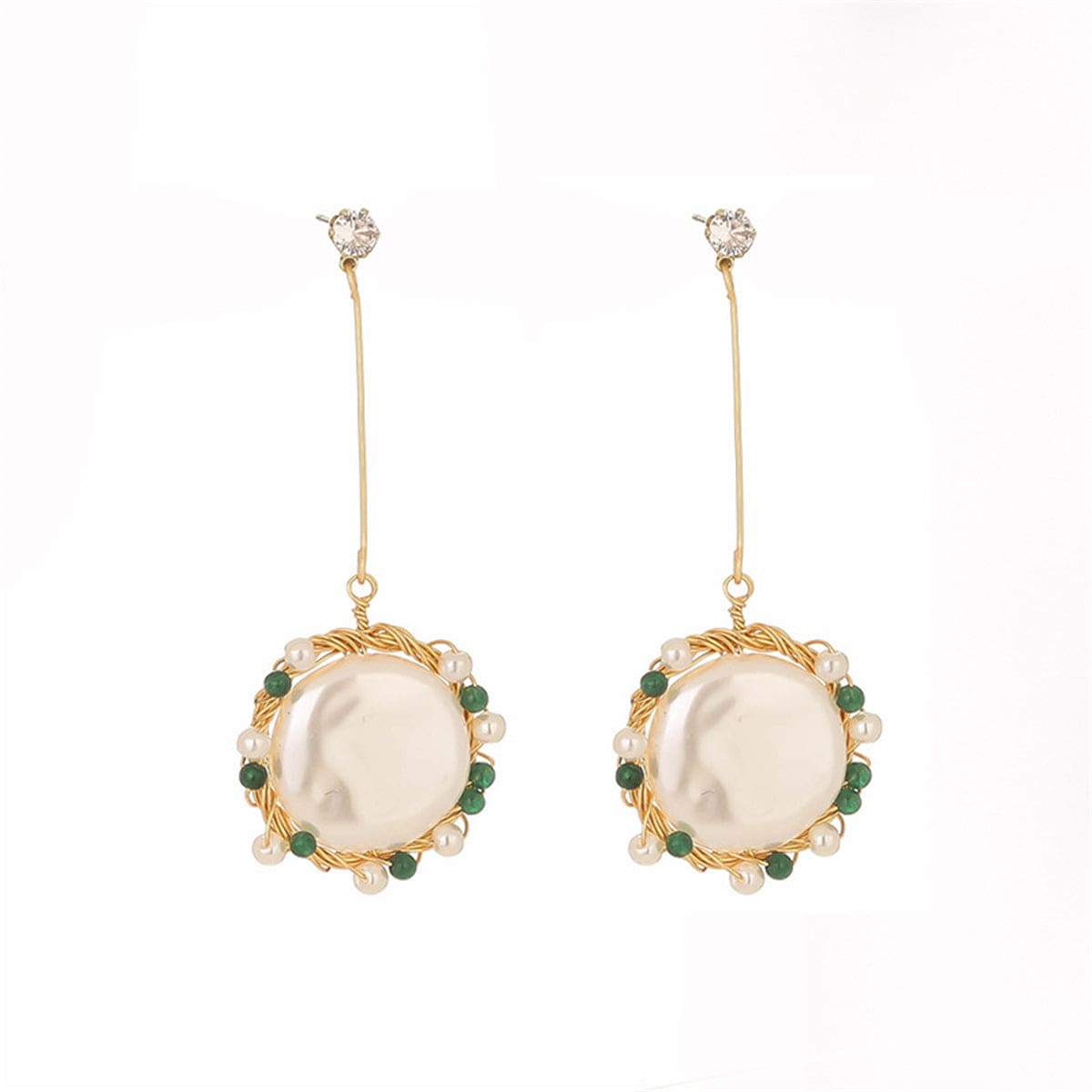 Cubic Zirconia & Pearl Goldtone Circular Drop Earrings