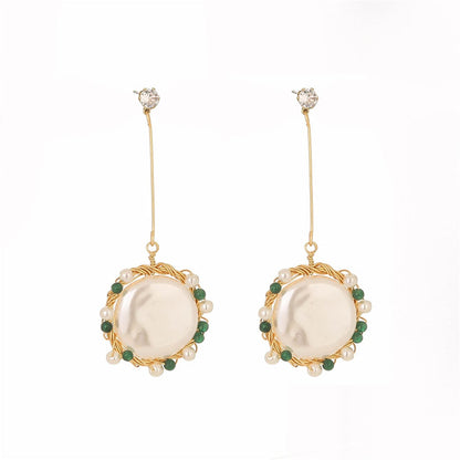 Cubic Zirconia & Pearl Goldtone Circular Drop Earrings