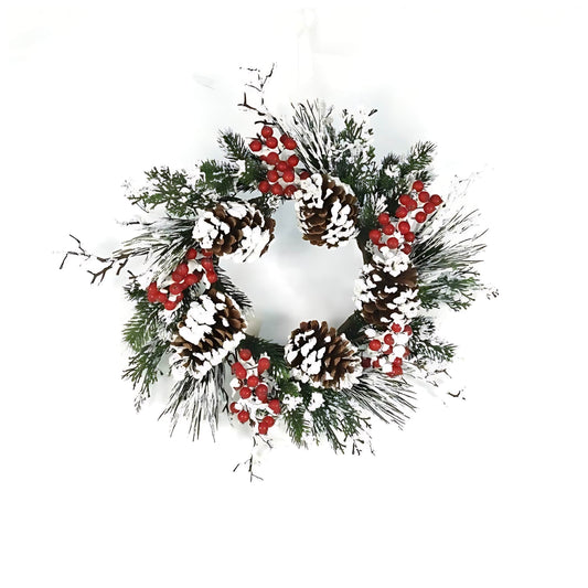 Melrose International Snow Mixed Pine Berry Wreath 20"D