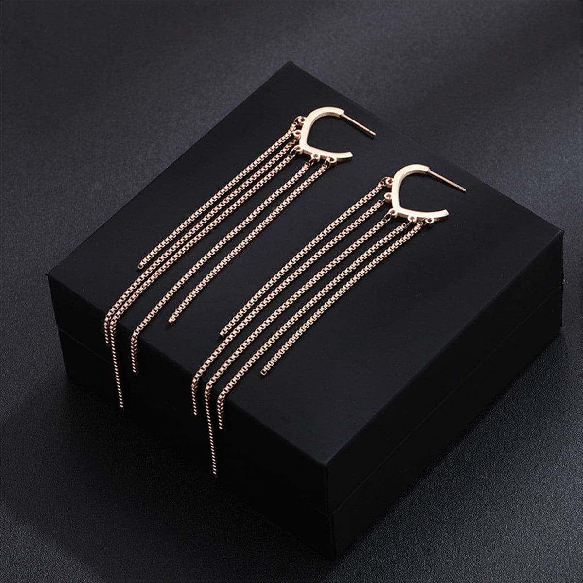 Rose Goldtone Tassel Open Hoop Drop Earrings
