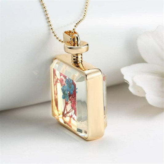 Blue Peach Blossom & Resin Square Pendant Necklace