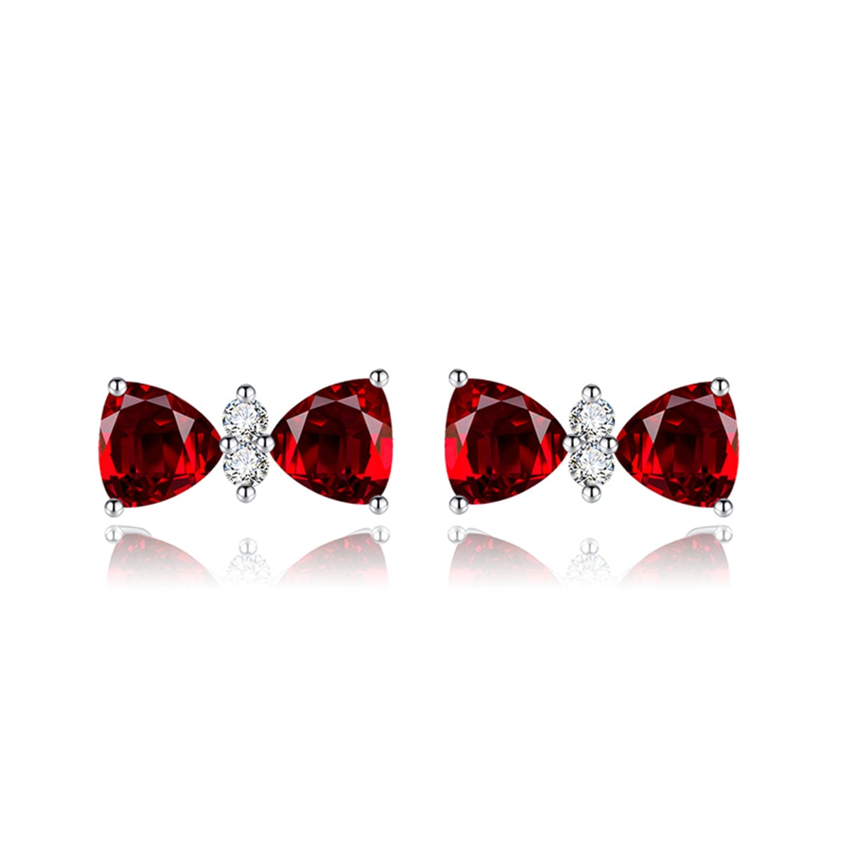 Cubic Zirconia & Red Crystal Bow Stud Earrings