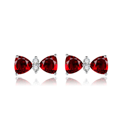 Cubic Zirconia & Red Crystal Bow Stud Earrings