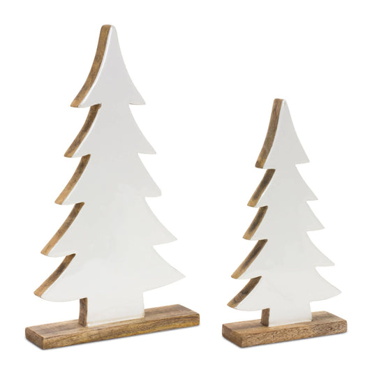 Melrose International Pine Tree on Natural Wood Base (Set of 2)