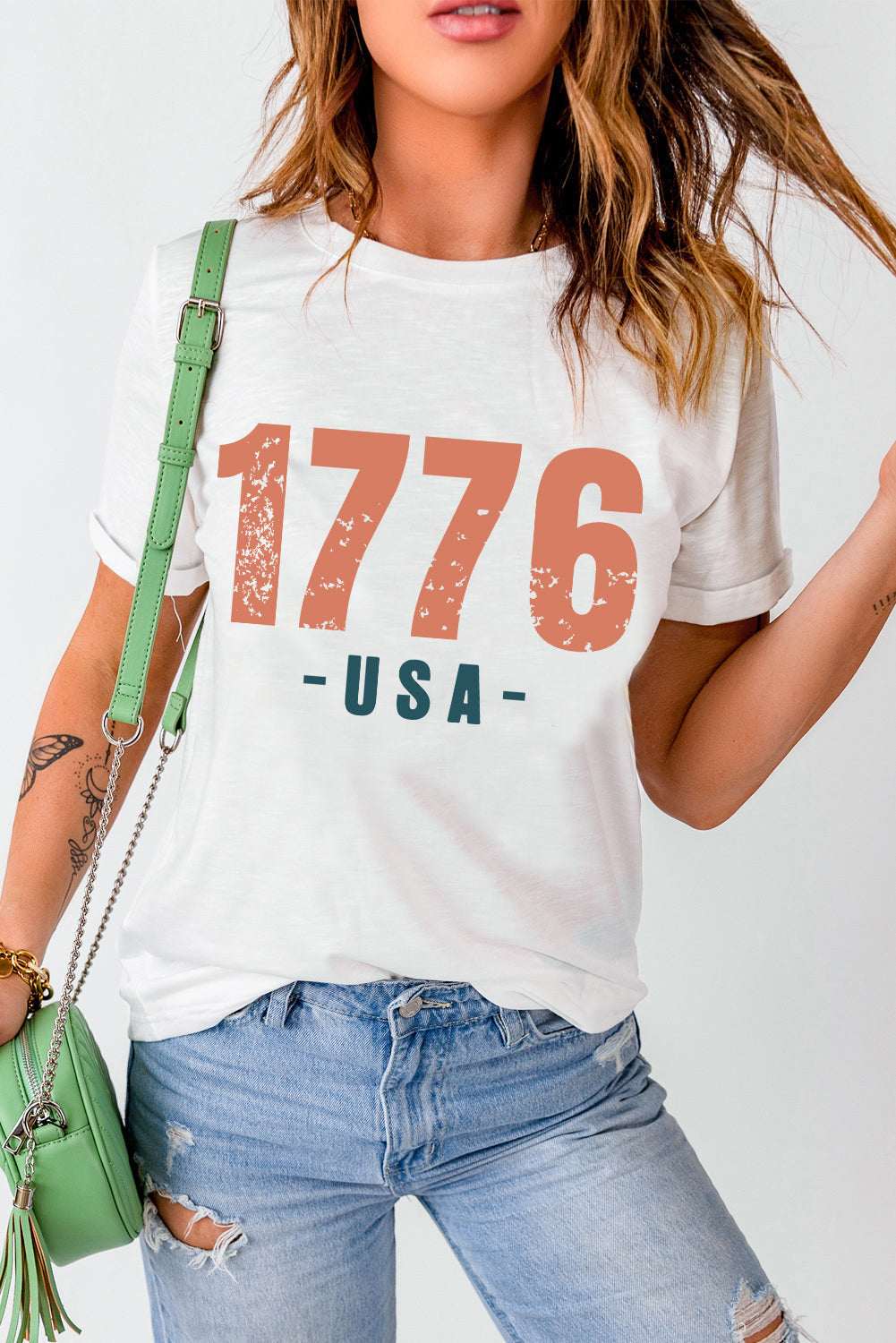 1776 USA Vintage Graphic Tee - White / M - 8/10
