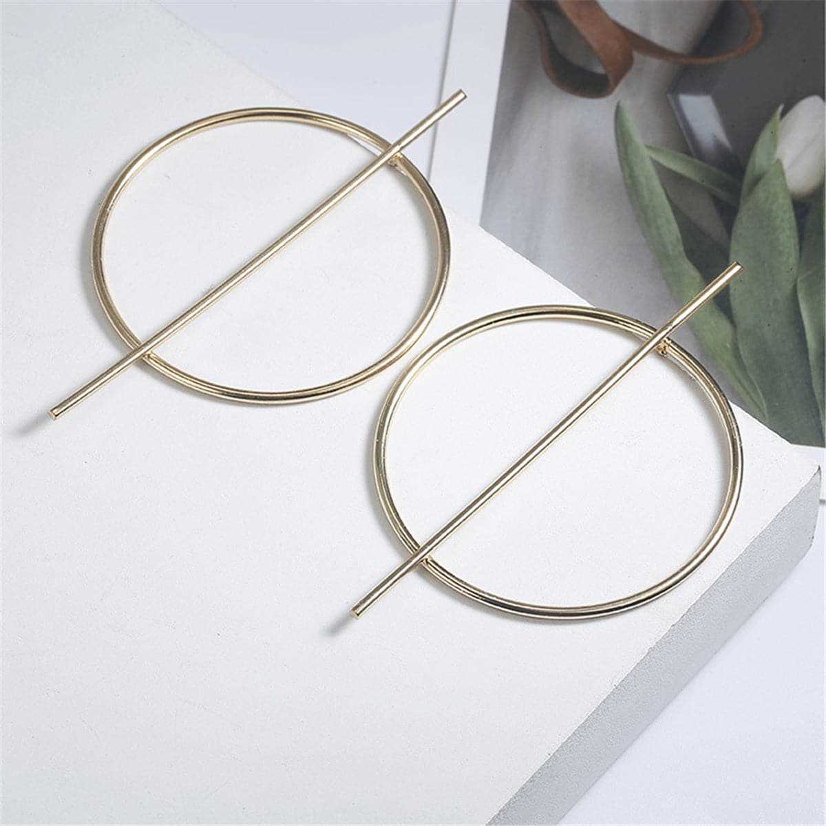Goldtone Hoop & Bar Drop Earrings