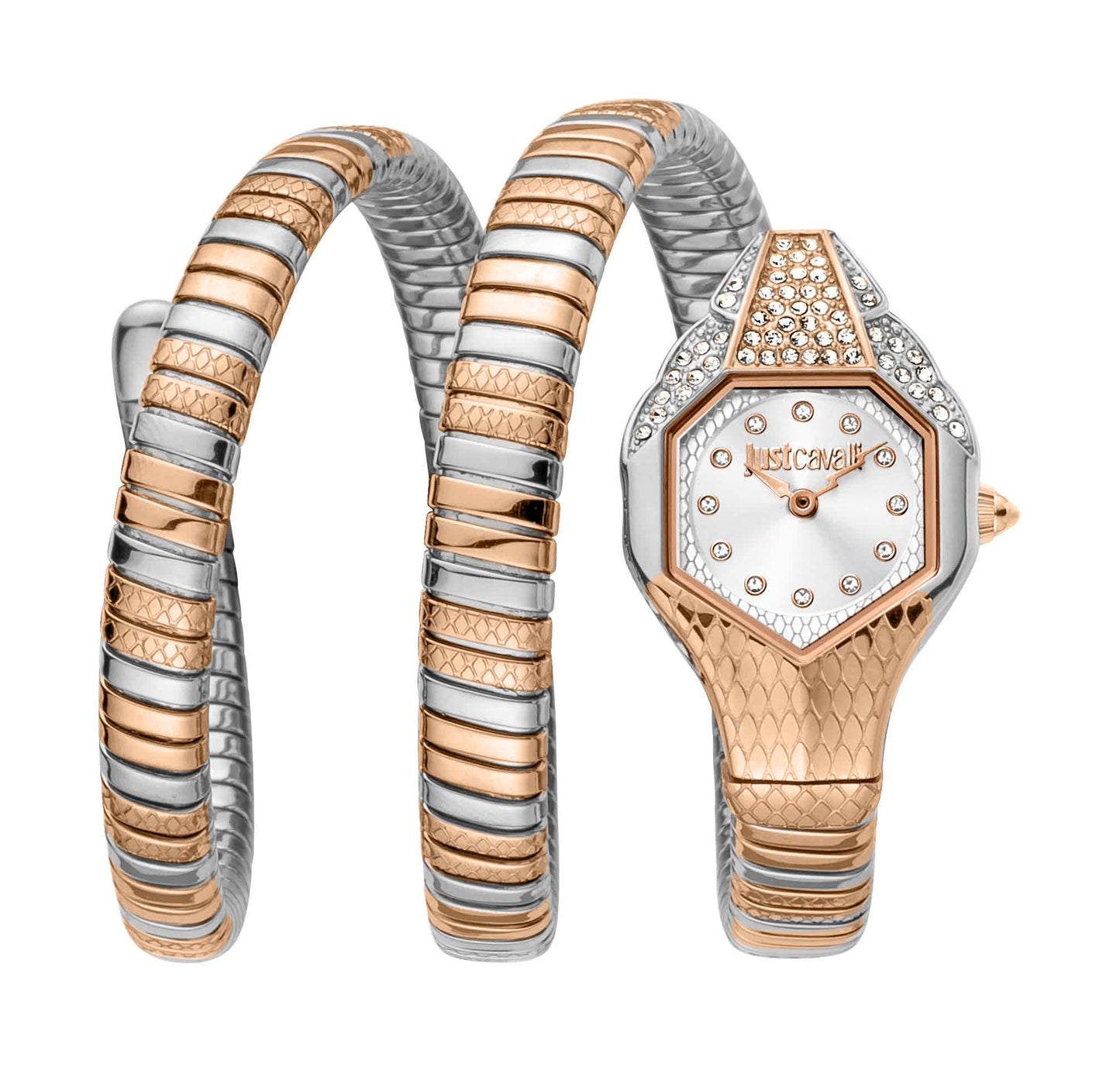 Just CAVALLI Women Watch, Two Tone Silver & Rose Gold Color Case, Silver Dial, Two Tone Silver & Rose Gold Color Metal Bracelet, 2 Hands, 3 Atm-3