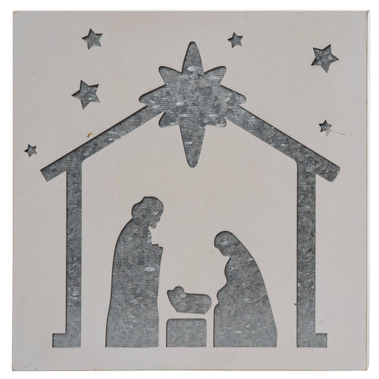 10 in Multicolored Christmas Holy Night Block Decor Wall Sign Panels Wood
