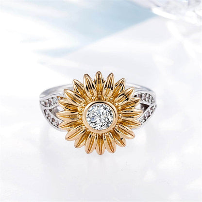Cubic Zirconia & Two-Tone Sunflower Band Ring-10