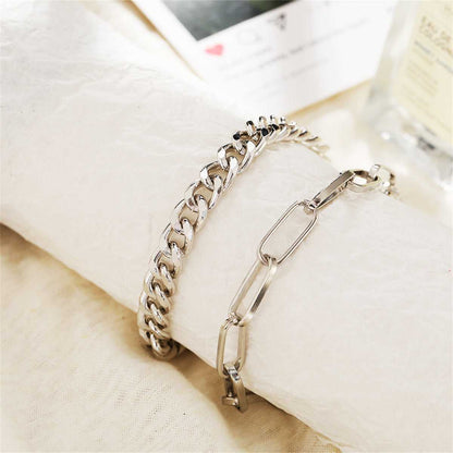 Silvertone Cable Chain Anklet & Curb Chain Anklet