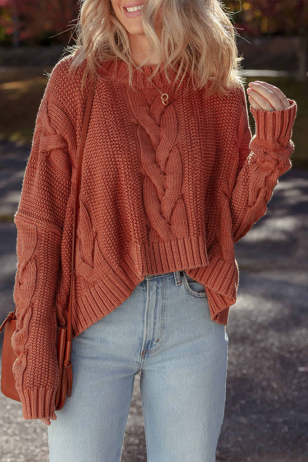 Willaira Slouchy Textured Knit Sweater - Redwood Burl / L - 12/14