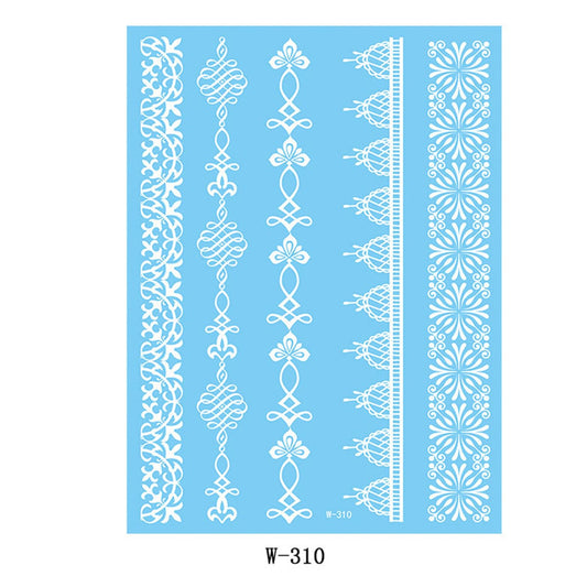 White Botanical Temporary Tattoo Sheet - 5 Pcs