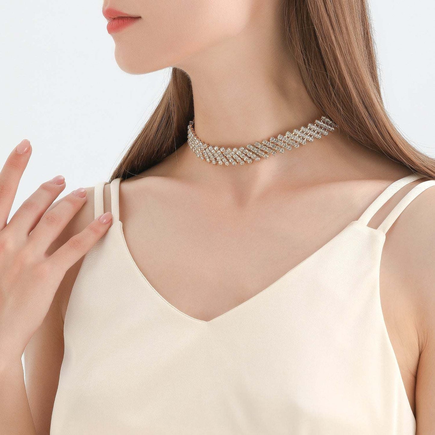 Cubic Zirconia & Goldtone Pavé Choker Necklace