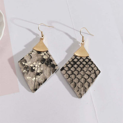 Gray Polyurethane & Goldtone Snake-Print Rhombus Drop Earrings