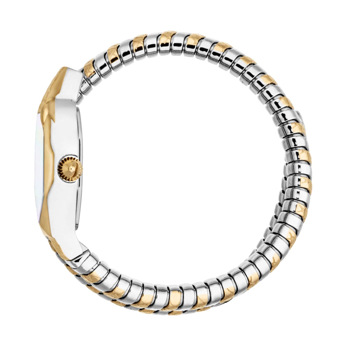 Just CAVALLI Women Watch, Two Tone Silver & Gold Color Case, White MOP Dial, Two Tone Silver & Gold Color Metal Bracelet, 2 Hands, 3 Atm