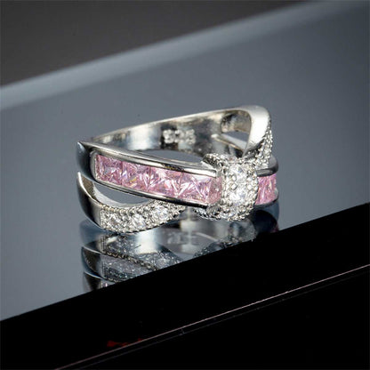 Pink Crystal & Cubic Zirconia Openwork Twist Princess-Cut Ring-1