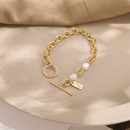 Pearl & Goldtone Curb-Chain Toggle Bracelet