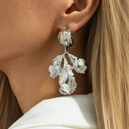 Silvertone Botanical Dangle Earrings