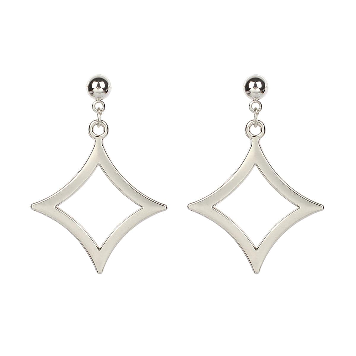 Silvertone Open Rhombus Drop Earrings