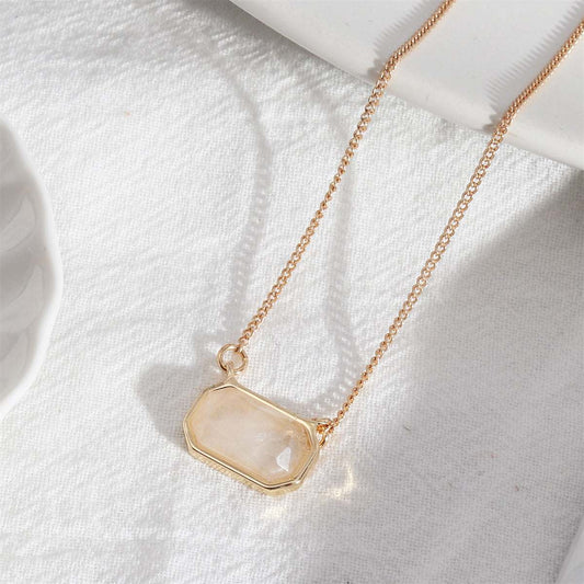 White Crystal & Goldtone Rectangle Pendant Necklace