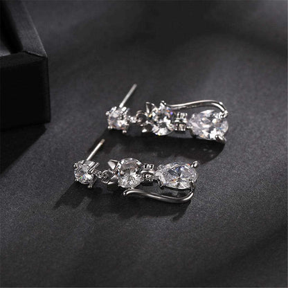 Crystal & Silvertone Kitty Drop Earrings