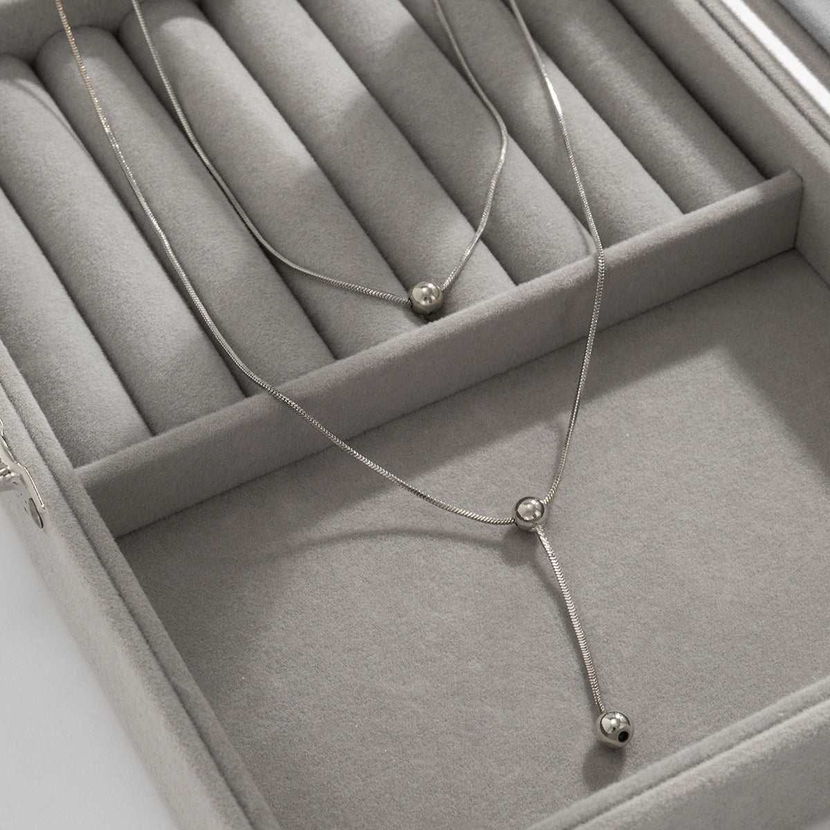 Silvertone Bead Lariat Necklace Set