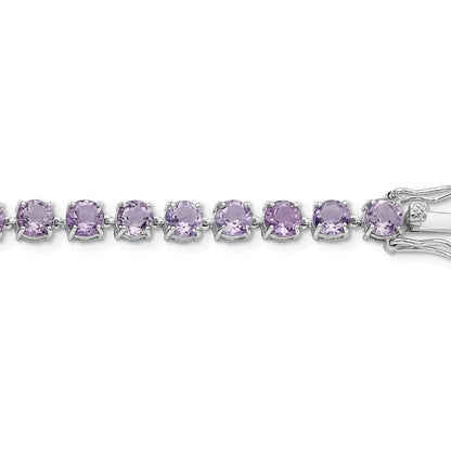 Round Purple Amethyst Prong Sterling Silver Tennis Bracelet