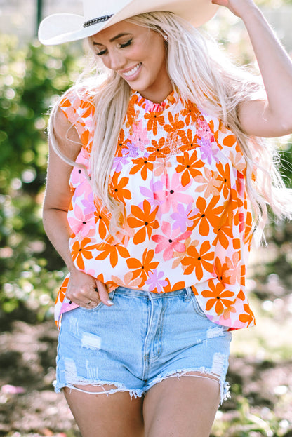 Threaded Pear Alison Ruffled Sleeve Smocked Floral Top