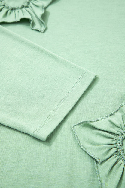 Threaded Pear Grass Green Flower Applique Mineral Wash Plus Size Top