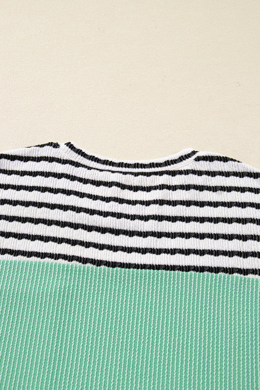 Threaded Pear Claire Contrast Striped Patchwork Long Sleeve Top