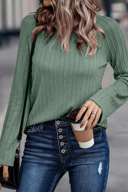 Threaded Pear Sawyer Ribbed Round Neck Knit Long Sleeve Top