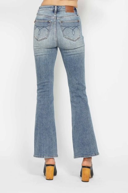 Judy Blue Full Size Tummy Control Back Embroidered Pocketed Bootcut Jeans Plus Size