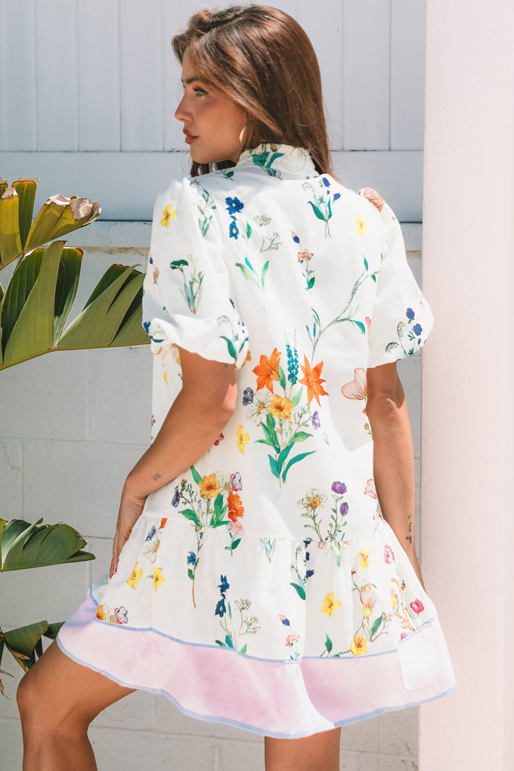 Threaded Pear Harlee Floral Short Puff Sleeve Dress