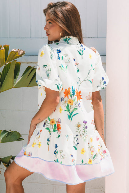 Threaded Pear Harlee Floral Short Puff Sleeve Dress